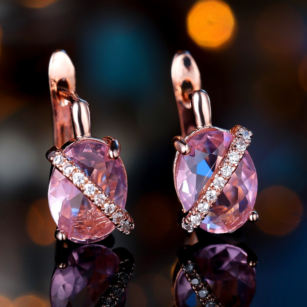 Women's Synthetic Zirconia Oval-Cut Pink Stone Earrings, Valentine's Day